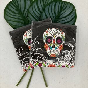 Unique Black Day Of The Dead Sugar Skull Halloween Paper Party Desert Napkin Set